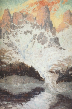 Schilderij van berg met water door Max Prantl